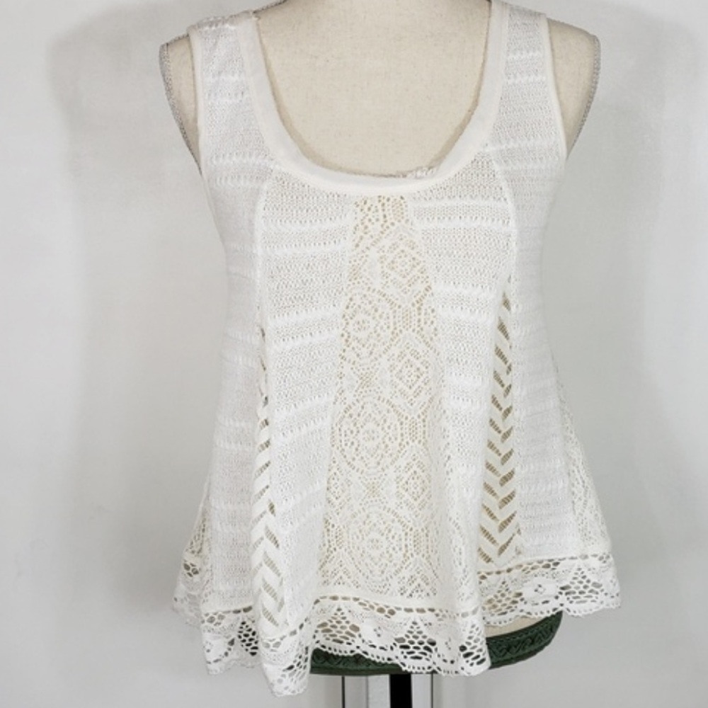 Anthropologie Cream Lace Swing Tank